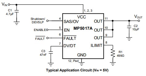 Application Circuit Diagram - Monolithic Power Systems (MPS) MP5017A Current Limit Switches